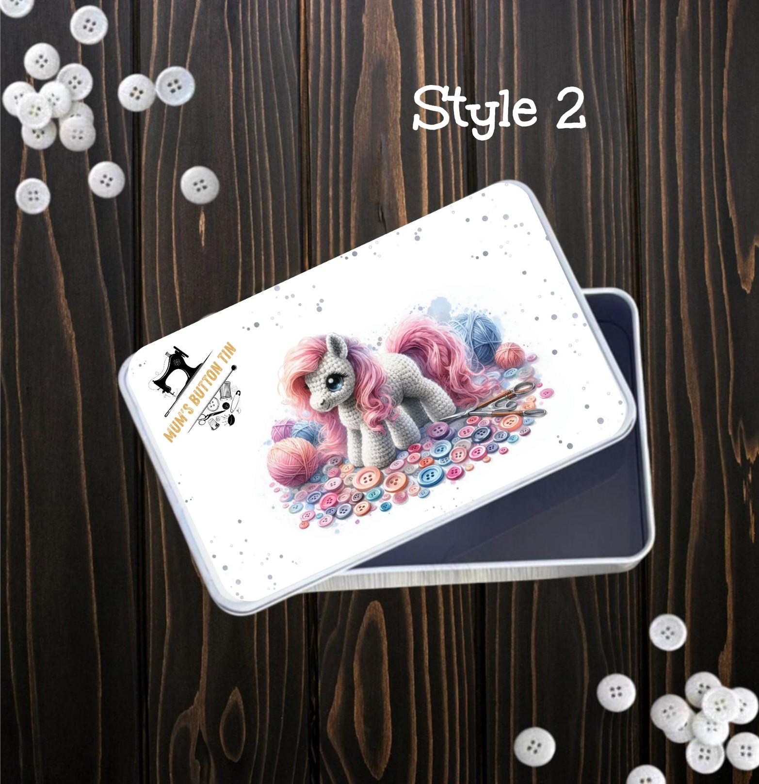 Button Tin. A Lovely Crochet Horse Metal Storage Sewing Box Accessory ...