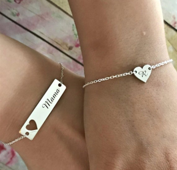 Custom Name Bracelet Cut Out Heart Personalized Engraving Nameplate Jewelry Stainless Steel Metal Women Mother's Gift Gold Silver