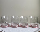 Fiesta Rose Pink Stripe Short Glass Tumbler - Vintage Glassware - Fiestaware - 80s Glassware, Vintage Barware, Colored Glass, Pink glassware