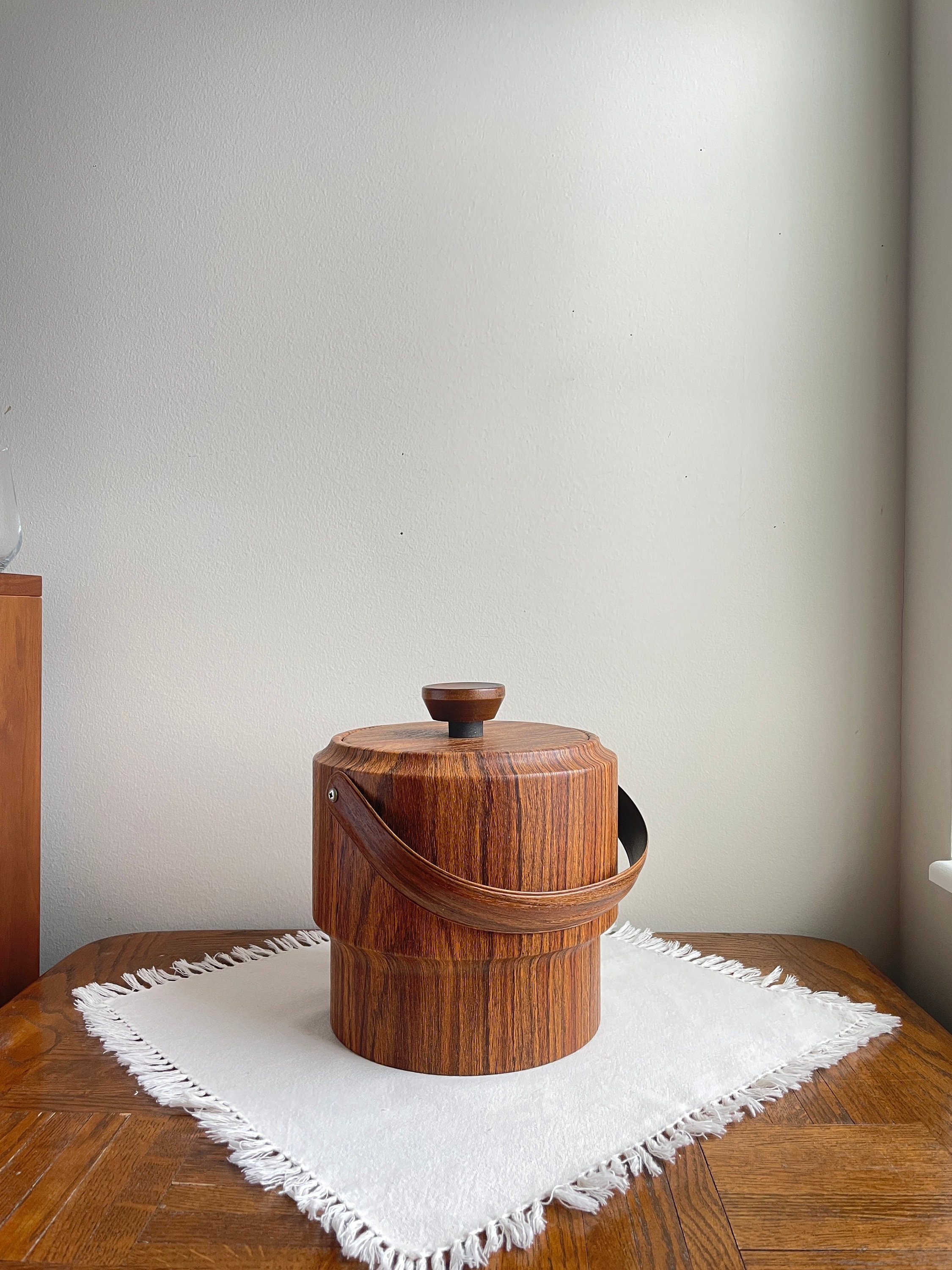 Faux Teak Wood MCM Ice Bucket Tiki Bar Ice Bucket Mid Century Bar Cart