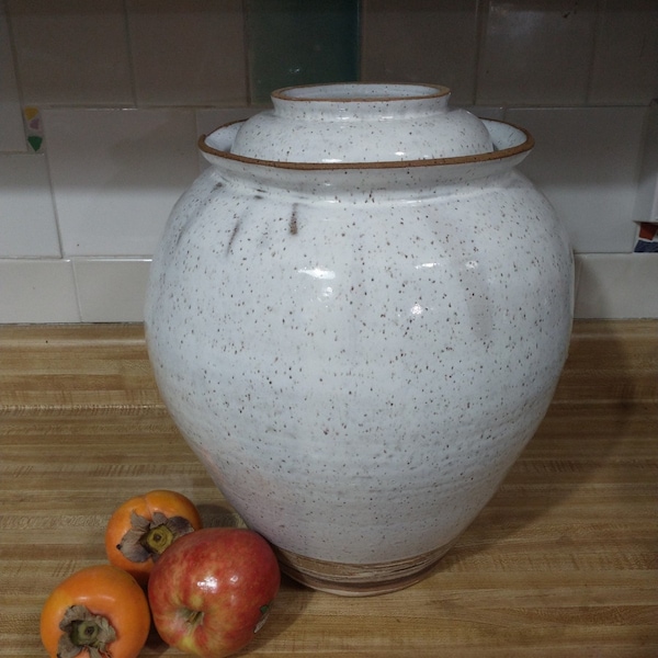 3.2 Gallon Fermentation Crock or Onggi; Kraut Cabbage Sized Crock with Water Seal Airlock for Sauerkraut or Kimchi. Wheel Thrown Pottery Jar