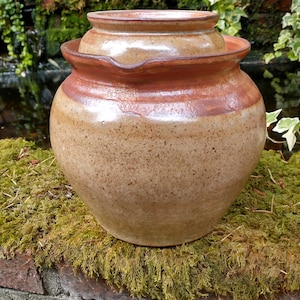 Handmade Seven Cup Fermentation Crock or Onggi, Wood Fired Jar with Water Seal Lid