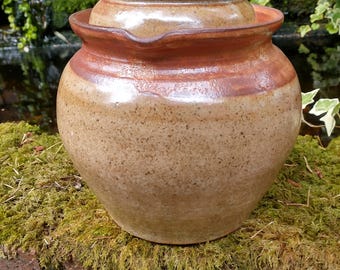 Handmade Seven Cup Fermentation Crock or Onggi, Wood Fired Jar with Water Seal Lid