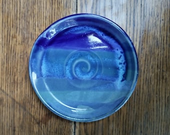 Ceramic Spoon Rest with Colorful Poured Glaze, Handmade on the Potters Wheel
