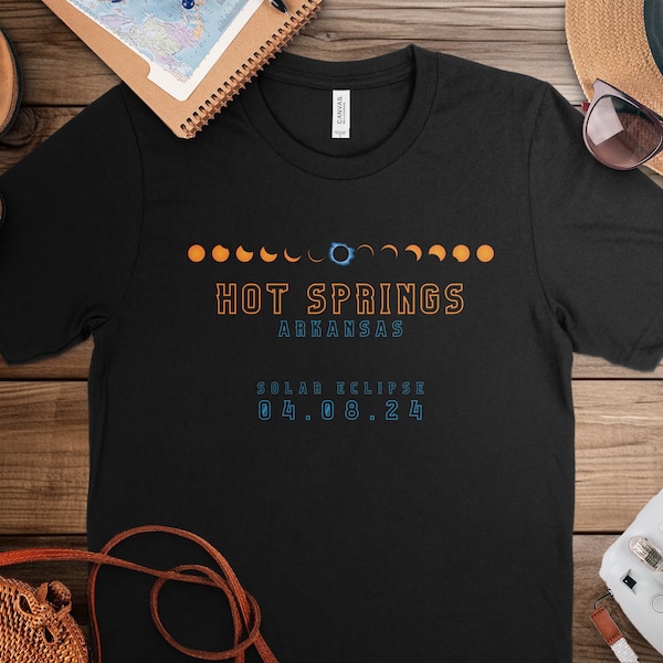 Hot Springs Arkansas Solar Eclipse T-Shirt, Graphic Tee for Astronomy Enthusiasts, April 8 2024 Event Souvenir