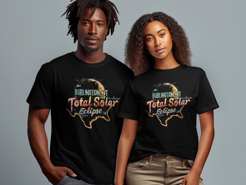 Burlington, VT 2024 Total Solar Eclipse Tshirt, Commemorative