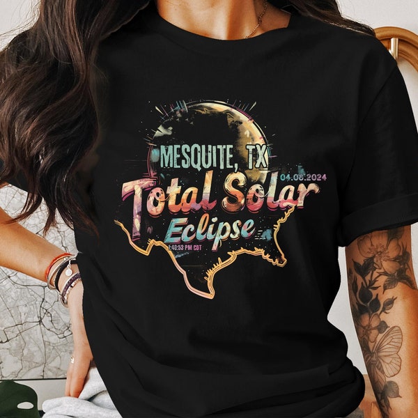 Mesquite, TX 2024 Total Solar Eclipse T-Shirt, Commemorative Eclipse Tee, Unique Astronomical Event Souvenir, Unisex Cotton Shirt