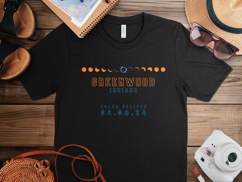 Greenwood Indiana Solar Eclipse 2025 Tshirt, Total Eclipse Tee