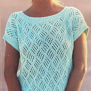 Women&#39;s Vintage Knit Sweater Pattern, vintage lace tee, lace knitting, summer knit - digital download