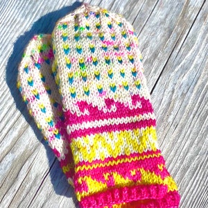 Colorful mittens knitting pattern, PDF pattern for knitted mittens - Winter Sparkle Mittens colorwork knitting pattern