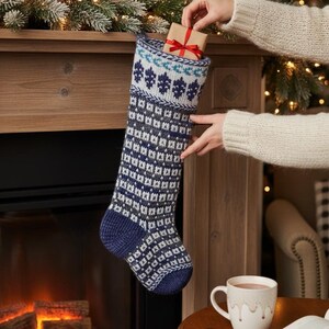 Feather Motif Christmas Stocking Knitting Pattern: Stranded Colorwork (Digital Download