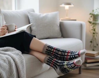 Colorwork Plaid Sock Knitting Pattern, BB Checks Cuff Down Socks, Band Heel (PDF Download)