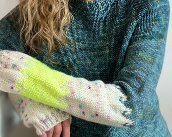 Wave Sweater Knitting Pattern, simple colorwork knit sweater - digital download