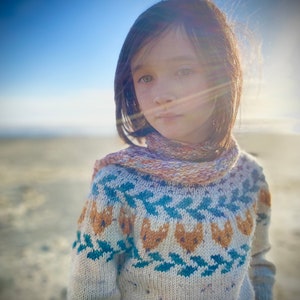 Kids Fox Sweater Knitting Pattern, PDF knitting pattern, colorwork knitting pattern, kid knit sweater pattern - Foxes for Felix