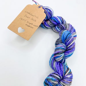 Madelinetosh Euro Sock mini skein, hand dyed superwash merino wool, fingering weight sock yarn, one mini skein in Accra Evening, Mill End