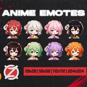 Anime Girl Emotes 8 Different Colors | Twitch/Discord/YouTube / Custom Twitch Emotes / Emote Pack / Discord Stickers / Stream Emotes
