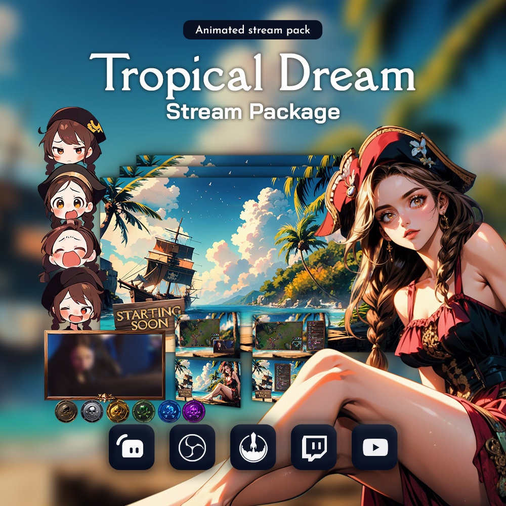 Tropical Dream Twitch Overlay Pack · Anime Stream Overlay · OBS Overlay ...