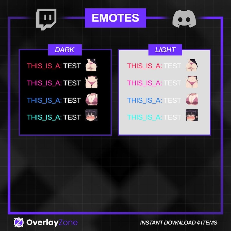 Spicy Animated Emotes | 4 Black Hair Waifu Gifs for Twitch Kick Discord ...