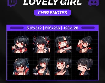 20 Twitch emotes Lovely girl - set, bundle, pack, stickers, Discord, YouTube, Gamer, Streamer, Cute, Kawaii, Chibi, Anime, girl, female