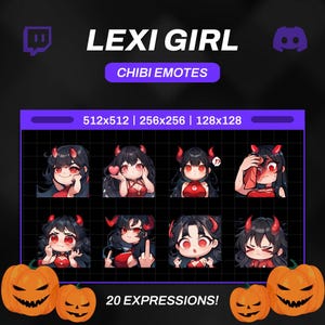 20 Twitch エモートかわいい女の子 - セット、バンドル、パック、ステッカー、Discord、YouTube、ゲーマー、ストリーマー、かわいい、かわいい、ちび、アニメ、女の子、ハロウィーン、