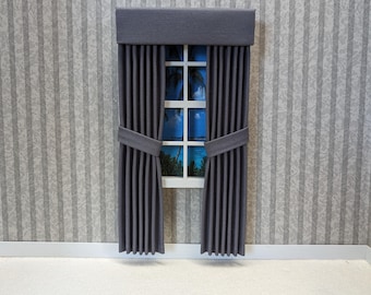 Graphite Gray Tieback Dollhouse Curtains 1:12 Scale