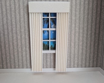 Off White Print Dollhouse Curtain 1:12 Scale