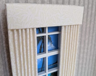 Natural Bamboo Print Dollhouse Curtains 1:12 Scale