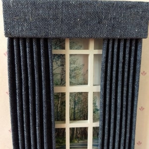 Cortina de lino azul náutico para casa de muñecas, escala 1:12