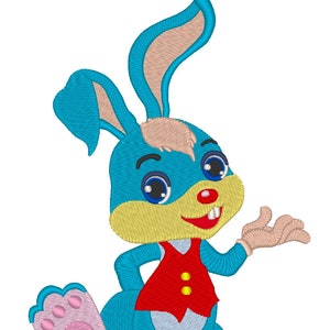Funny Rabbit with a Red Vest Machine Embroidery Design 7x5 Hoop Cartoon