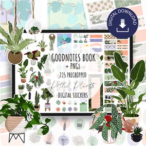 DIGITALE STICKERBOEK 5.1 | Potplanten | Lentekleuren | GoodNotes-stickerboek | Voorgesneden | png | voor digitale planning | 225 stickertjes