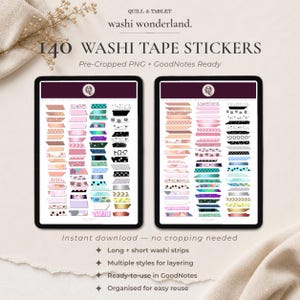 Washi Tape Digitale Aufkleber | 140 GoodNotes Planer PNG Streifen (Digitaler Download)