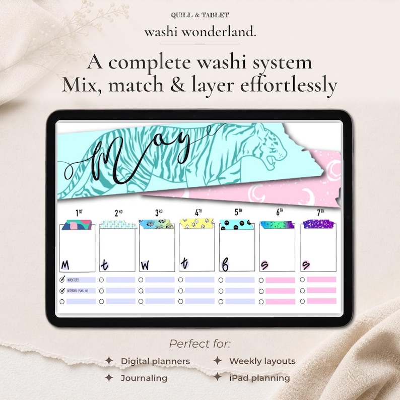 Washi Tape Digital Stickers | 140 Goodnotes Planner PNG Strips (digital ...