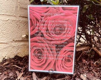 Dad Memorial Grave Card, If roses grow in heaven poem, Father's Day graveside gift