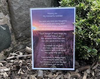 I MISS YOU Always Grandad Memorial Graveside Poem Card & Free