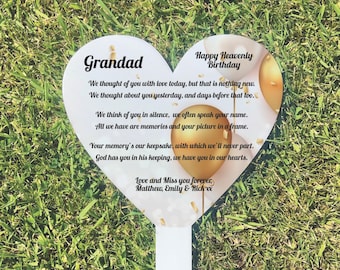 Personalized Birthday In Heaven Grave Marker, Acrylic Heart Ornament