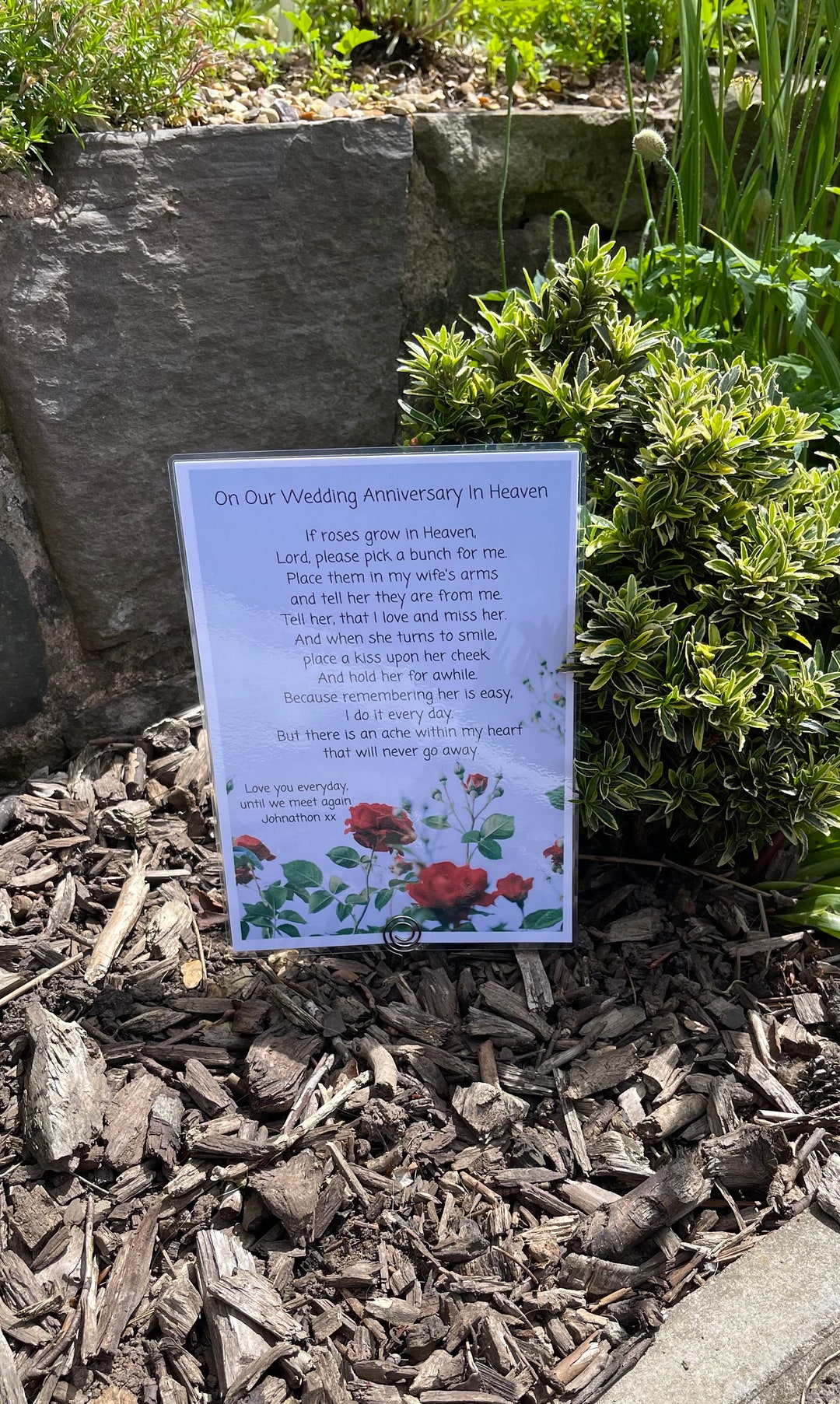 Personalised Wedding Anniversary Grave Card in Loving Memory Grief Poem