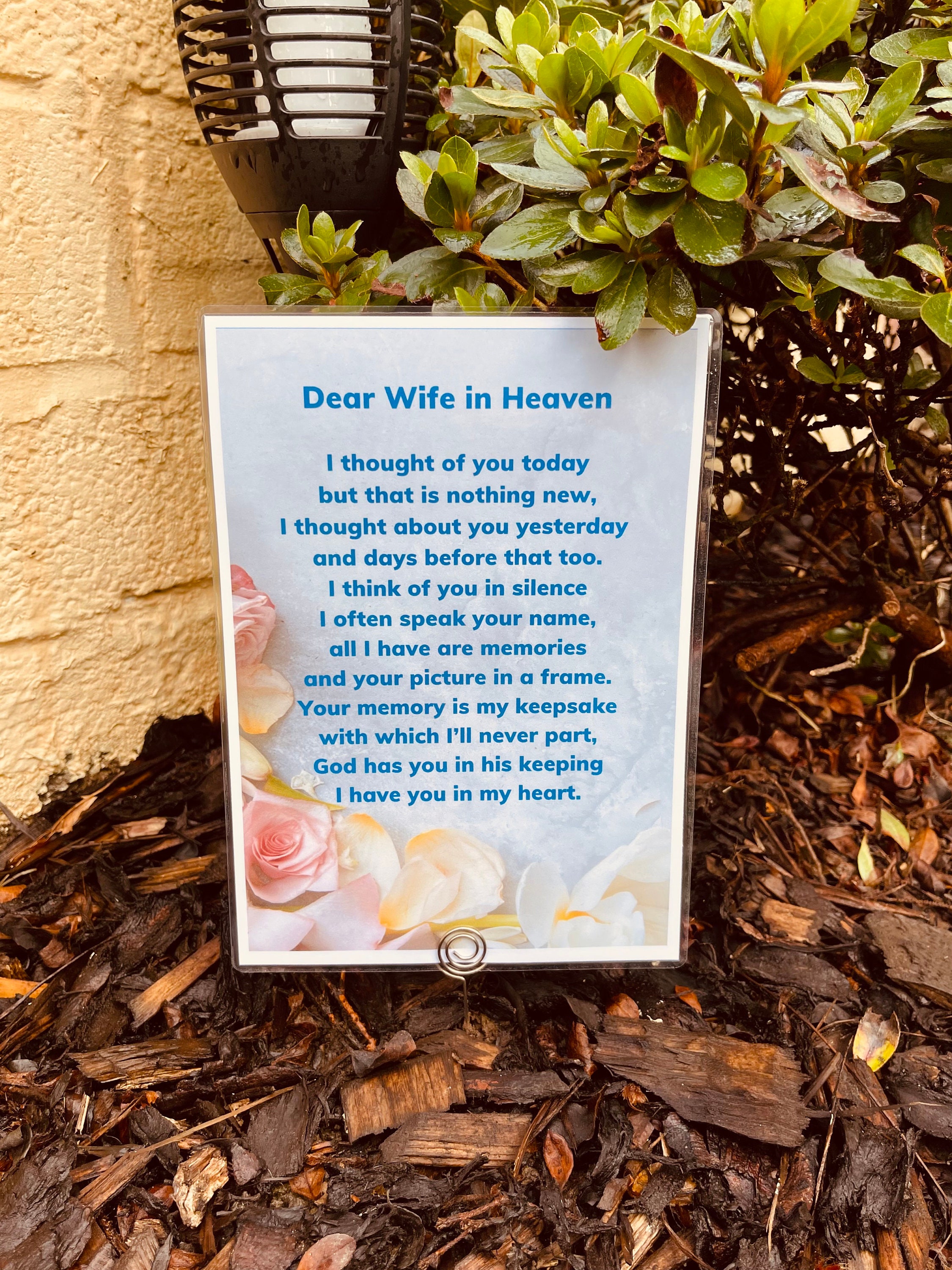 Dear Wife In Heaven Memorial Graveside Card Grave ornament 