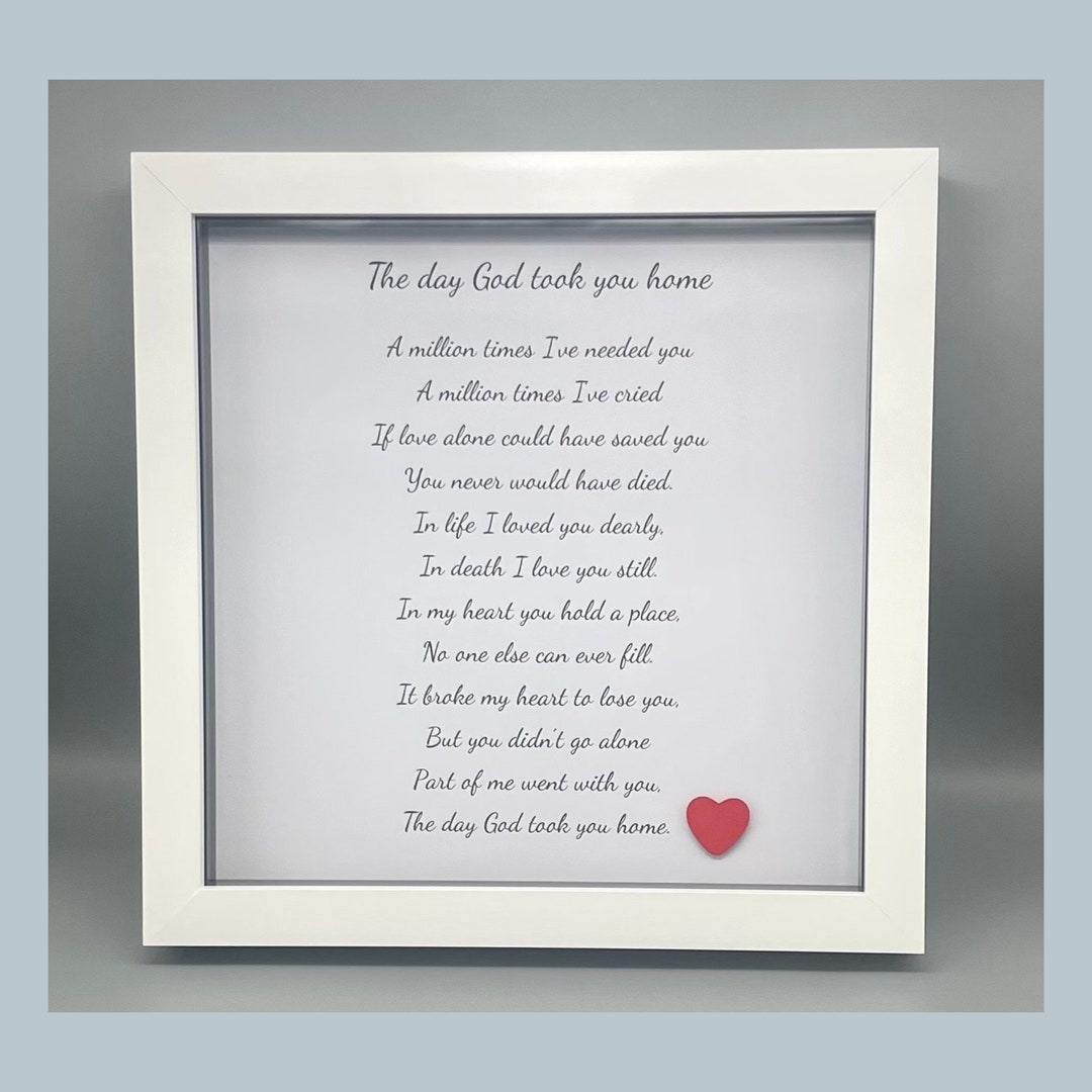 Sympathy Gift Framed Poem the Day God Took You Home Funeral Poem ...