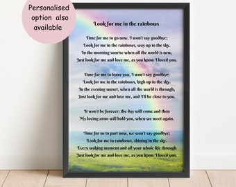 Look for me in the rainbows Memorial Poem A4 Framed Print - Sympathy Gift, In Loving Memory Keepsake