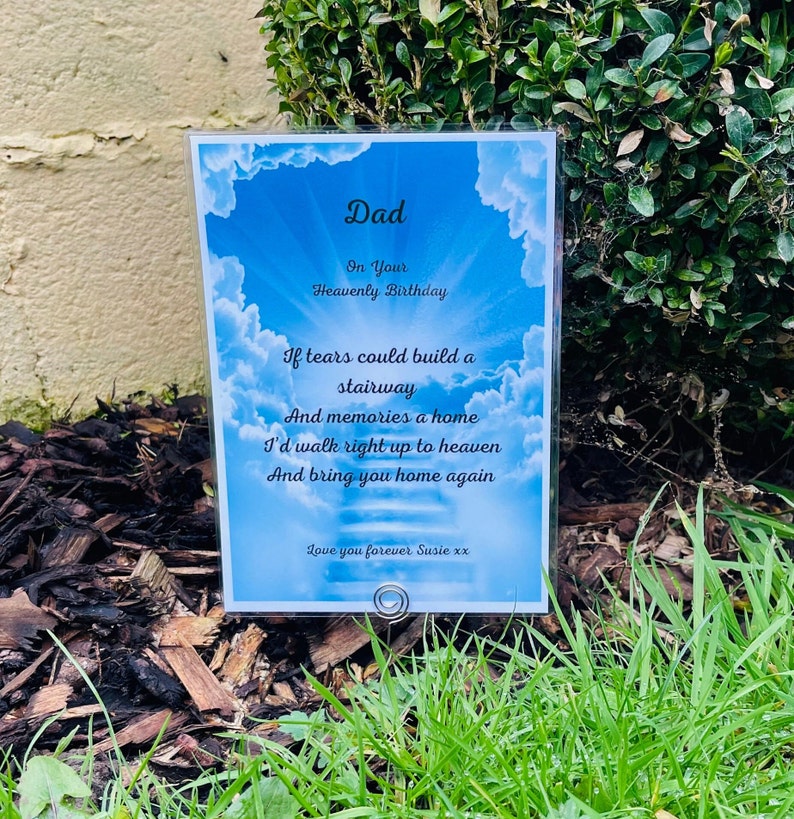Dad Heavenly Birthday Grave Decoration Poem Card Personlised Etsy