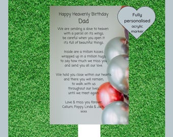 Personalized Dad Memorial Acrylic Grave Marker: Heavenly Birthday Remembrance