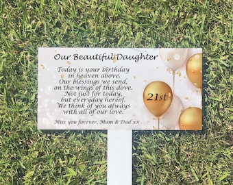 Personalized Birthday In Heaven Memorial Grave Marker, Acrylic Ornament