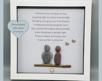 Bereavement loss of Mother pebble art gift frame, Sympathy memorial keepsake wall art