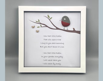 Robin Pebble Art Memorial Frame: Sympathy Gift