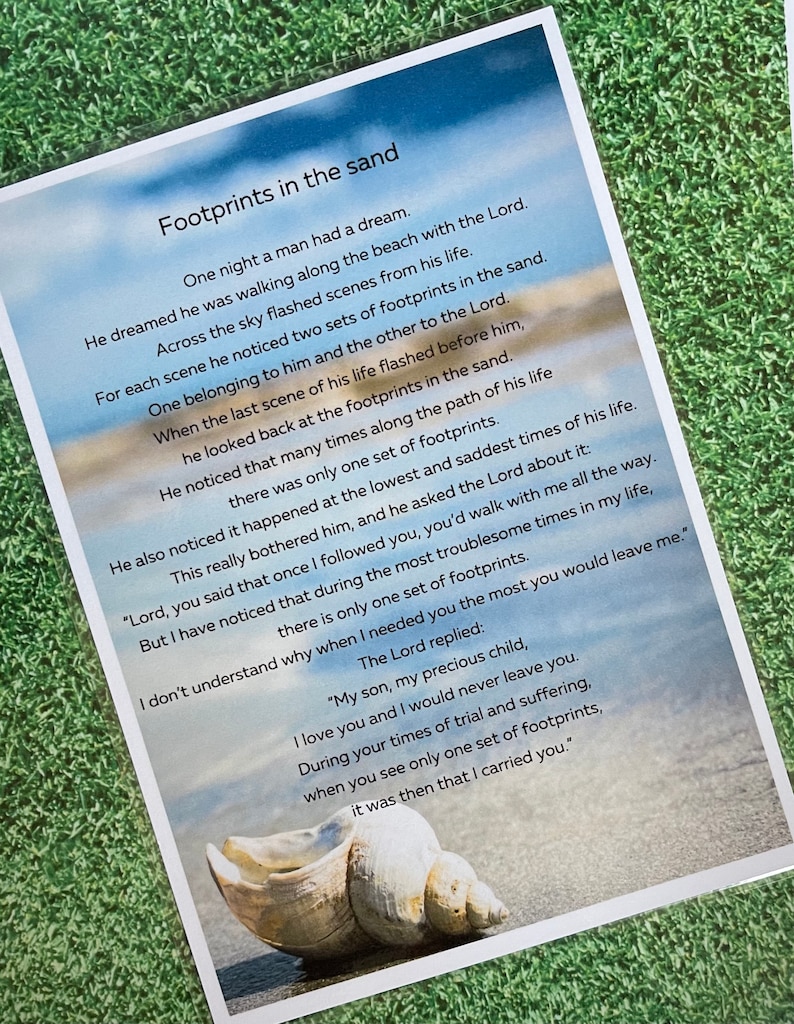Footprints in the Sand Memorial Grave Card Poem Grief Etsy