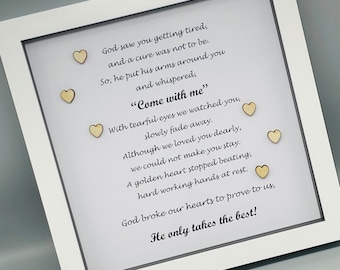 Memorial Framed Poem, God saw you getting tired, Bereavement Keepsake Gift