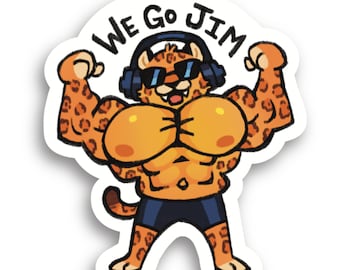 WE GO JIM Jaguar Sticker - Premium Quality Waterproof Vinyl, Motivational Strong Buff Gym Workout Fitness Decal for Water Bottle