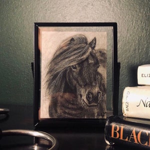 Unique Hand-Drawn Pet Portrait in Mini Glass Frame - Perfect Equestrian Gift