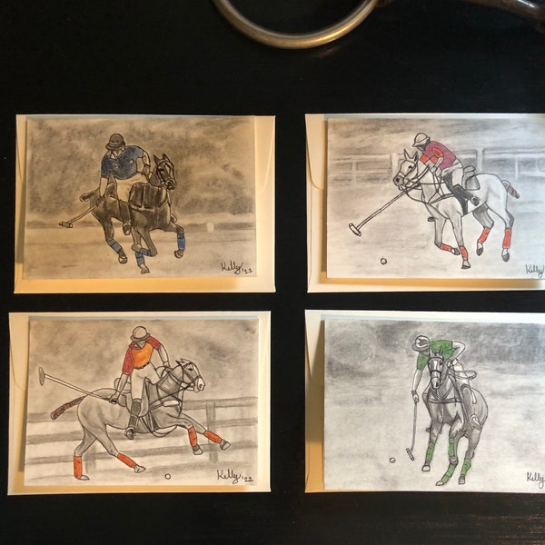 Elegant Polo Horse Notes - Hand Drawn Stationery for Equine Decor and Special Occasions