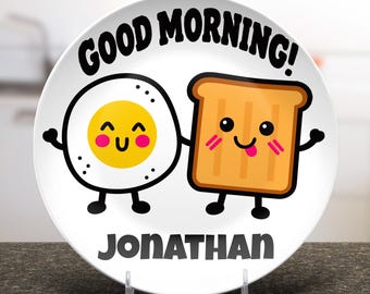 Personalized Kids Breakfast Plate, Custom Name Egg & Toast Plate, Cute Toddler Dinnerware, Kids Birthday Gift